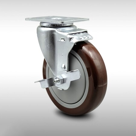 Service Caster 5 Inch SS Maroon Polyurethane Swivel Top Plate Caster with Brake SCC-SS20S514-PPUB-MRN-TLB